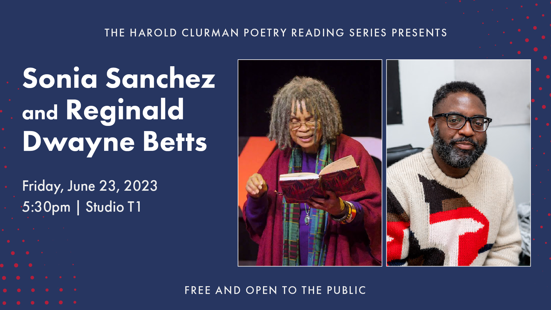 The Harold Clurman Poetry Reading Series Presents: Sonia Sanchez and Reginald Dwayne Betts